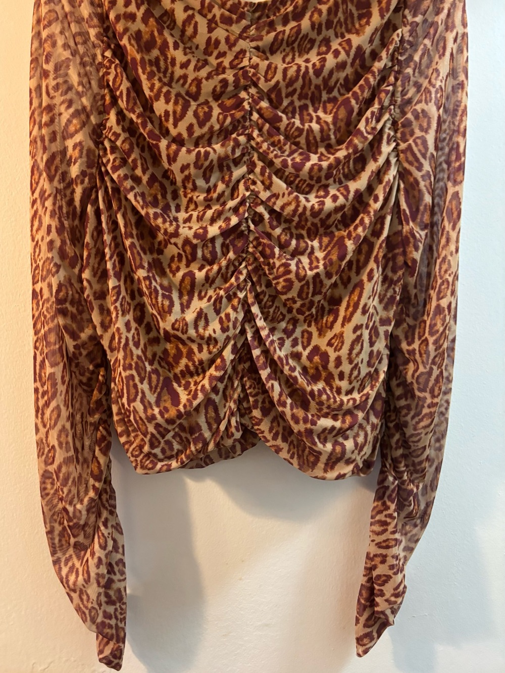 BOLD elements Leopard Ruched Long Sleeve Top - Brown/Tan NWOT